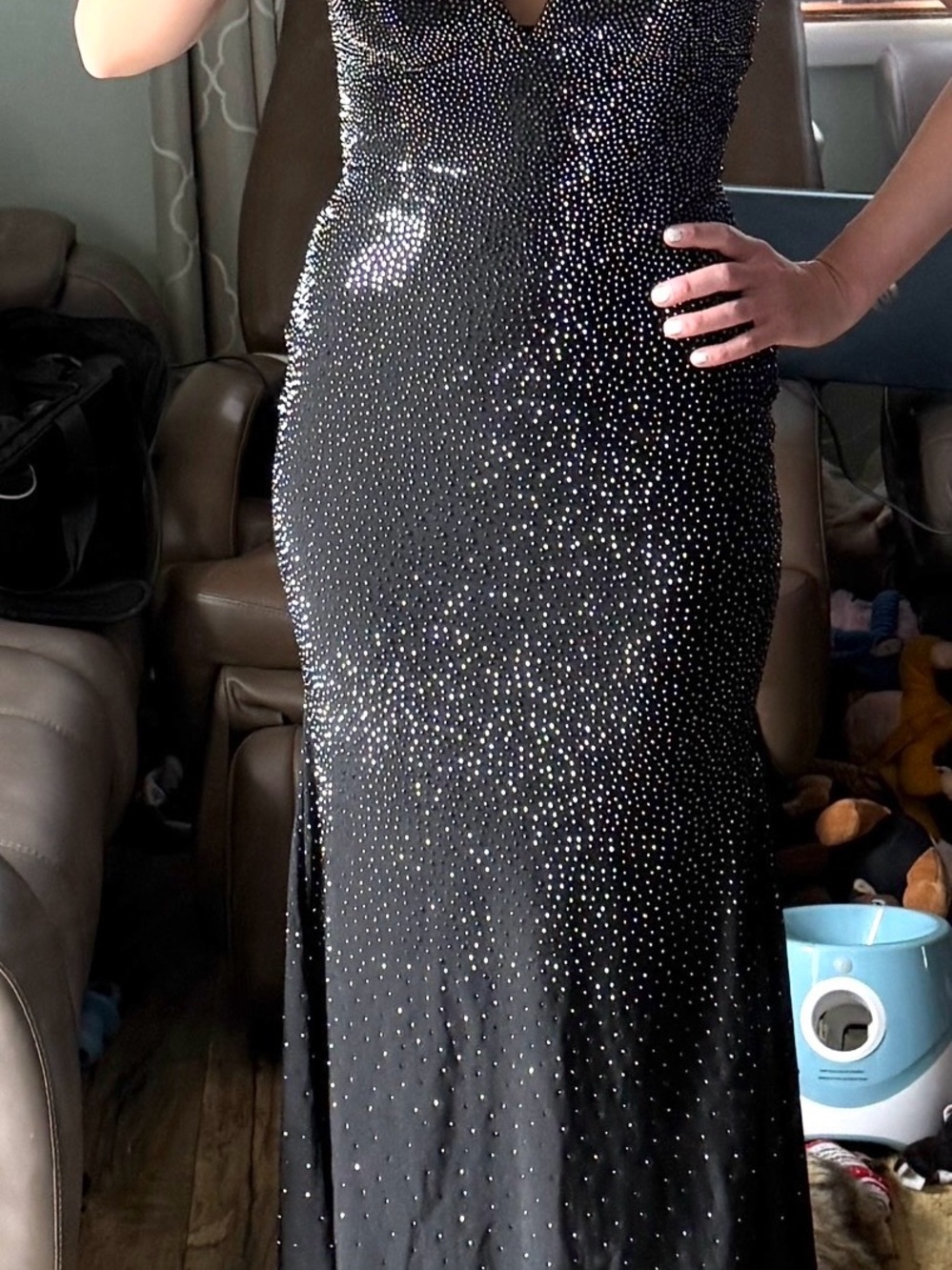 Sherri Hill Black Crystal-Embellished Maxi Gown